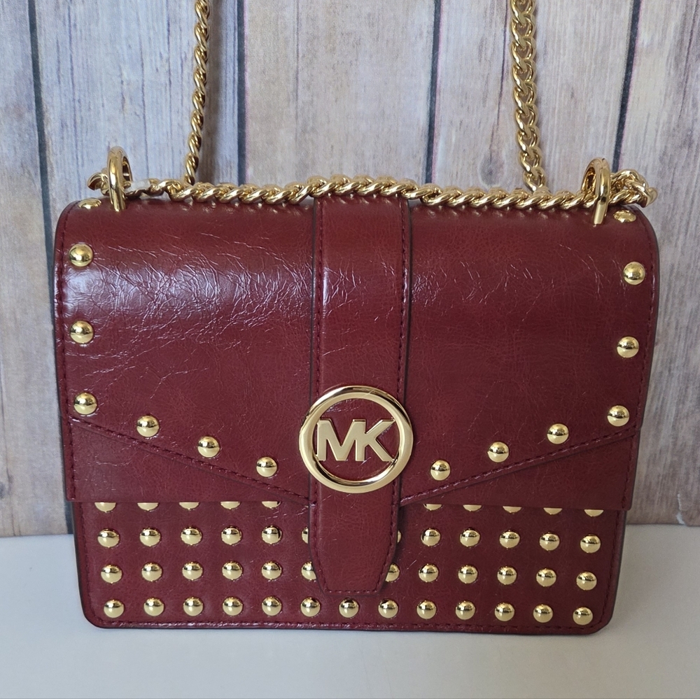 Michael Kors Cherry Color & Gold Studded XBag NWT